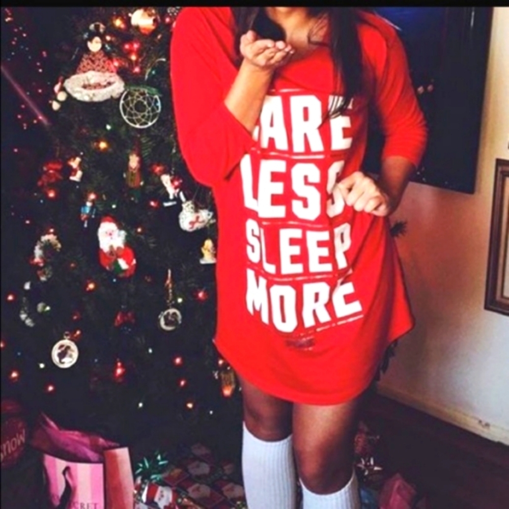 PINK Victoria's Secret Care Less Sleep More Tunic Pajamas T Shirt Medium